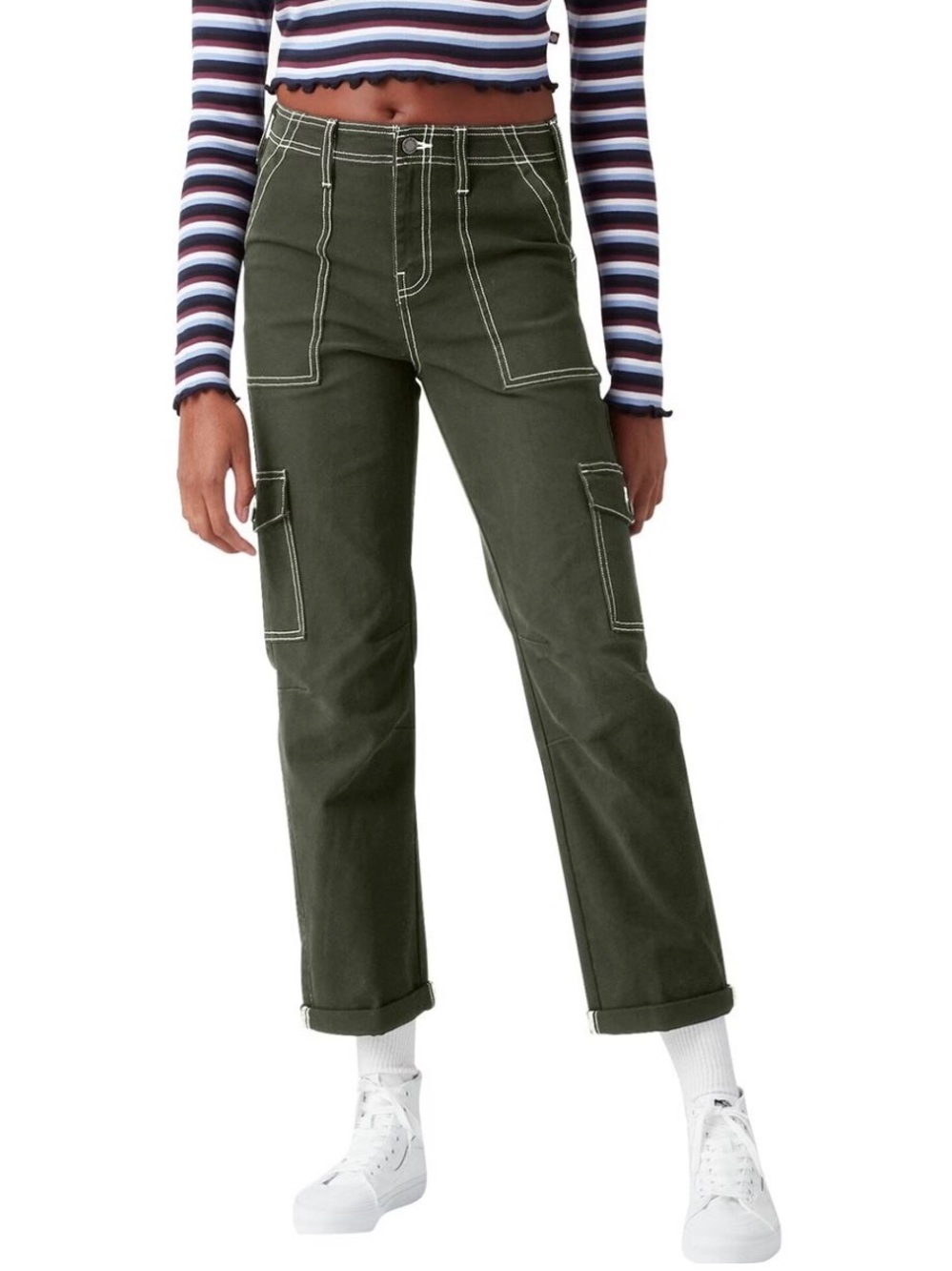 Dickie’s Olive Green Cargo Pants with Contrast Stitching